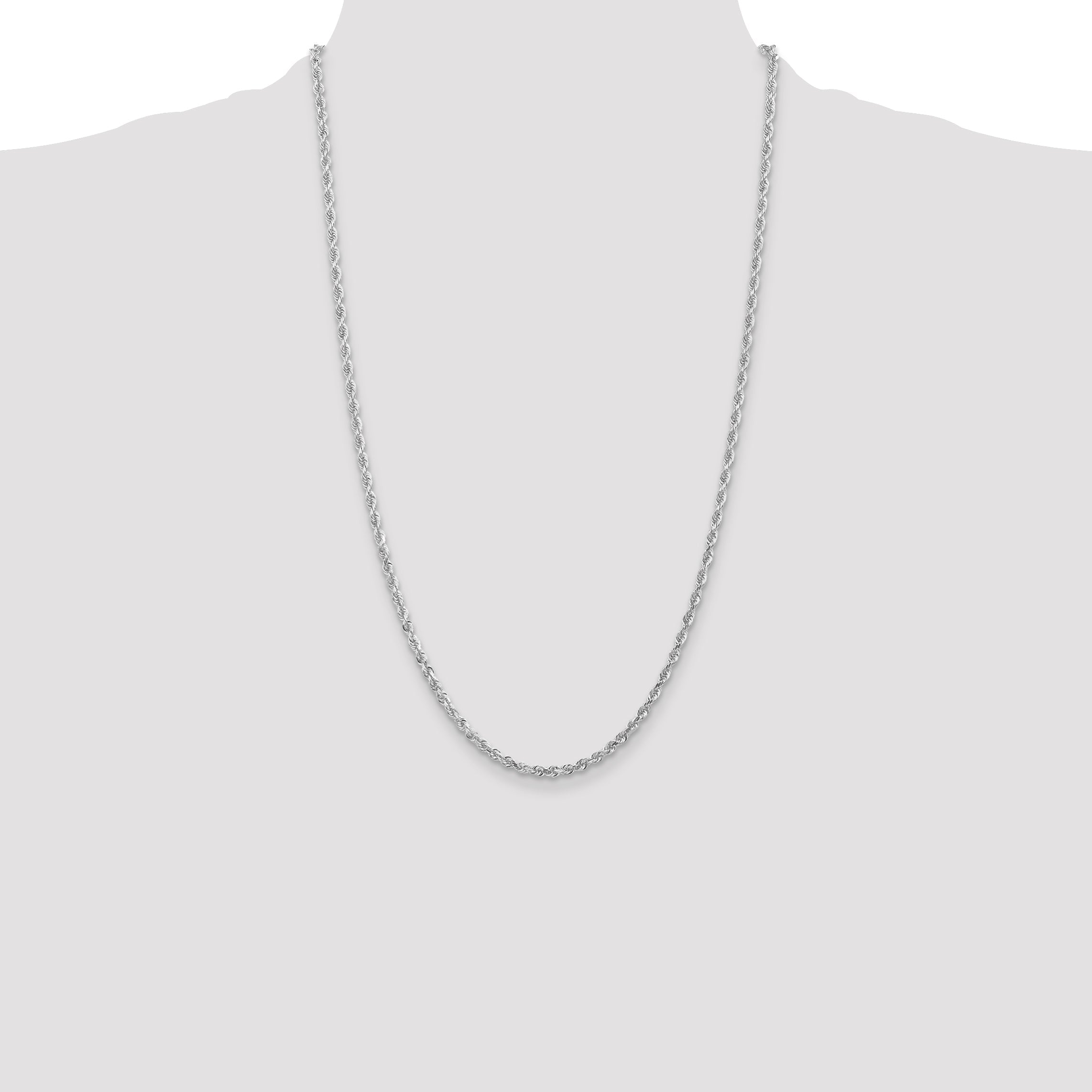 26 Inch 10K White Gold 3mm D/C Quadruple Rope Chain Necklace