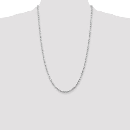 26 Inch 10K White Gold 3mm D/C Quadruple Rope Chain Necklace