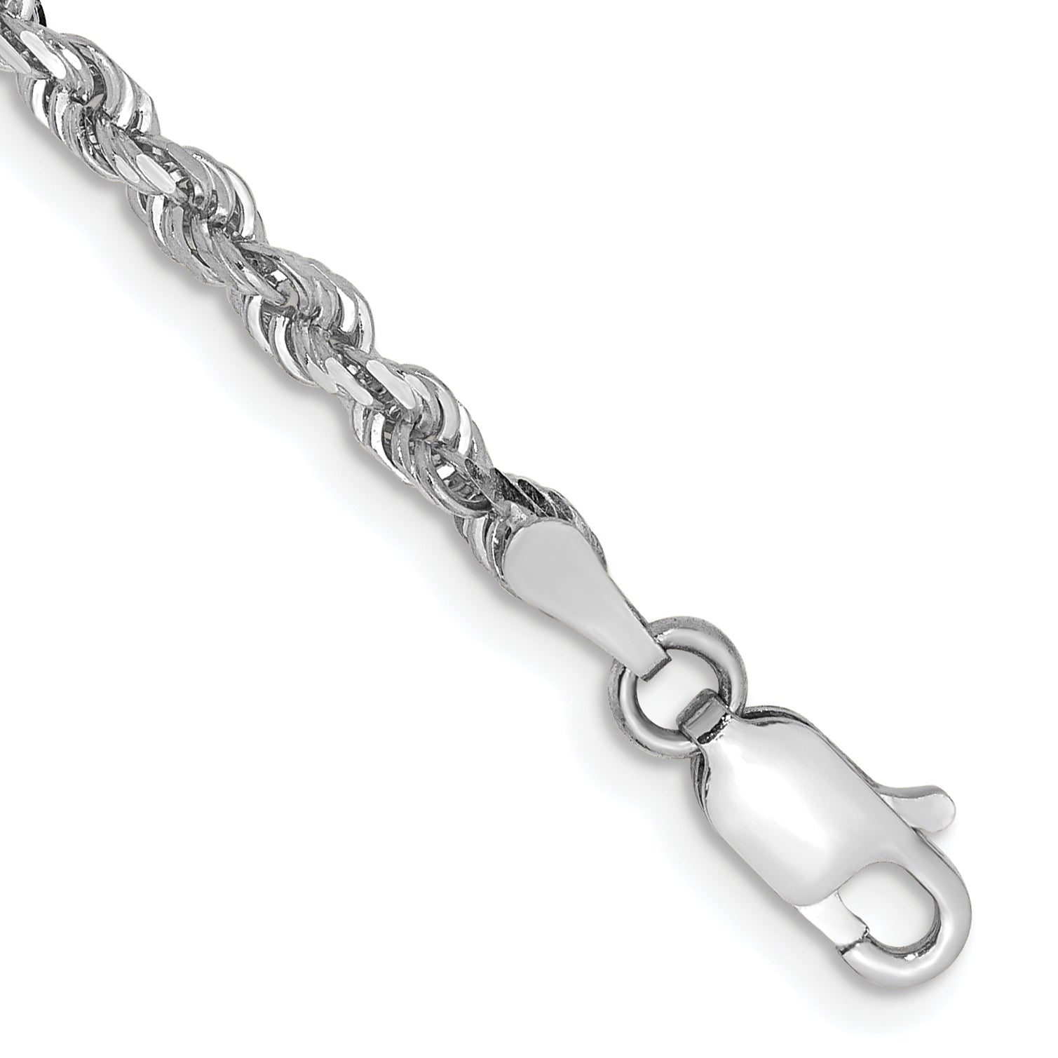 7 Inch 10K White Gold 3mm D/C Quadruple Rope Chain Bracelet