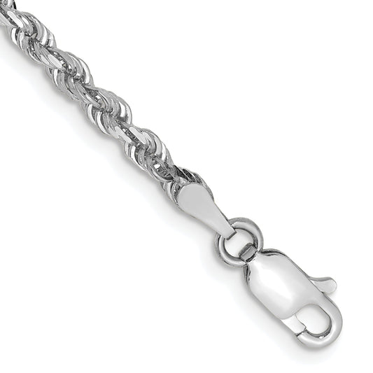 7 Inch 10K White Gold 3mm D/C Quadruple Rope Chain Bracelet