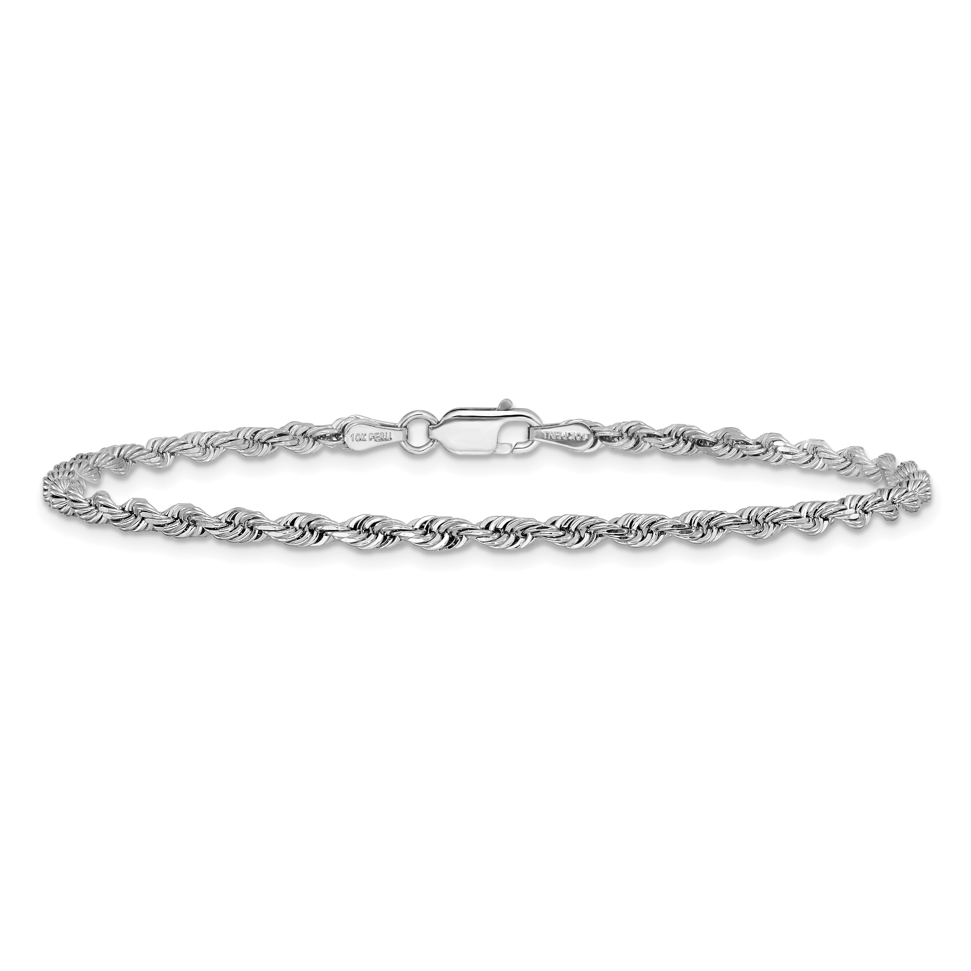8 Inch 10K White Gold 3mm D/C Quadruple Rope Chain Bracelet