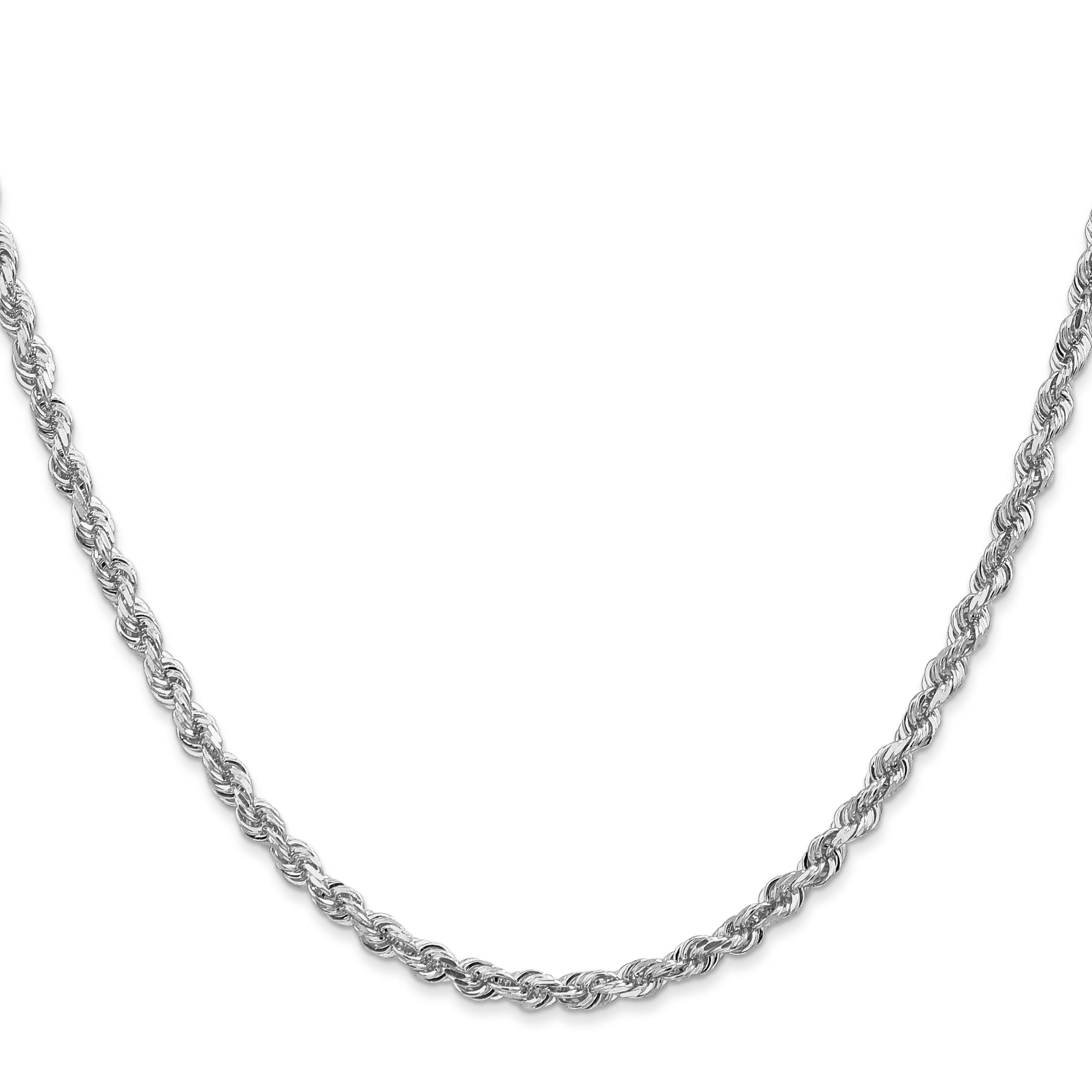 24 Inch 10K White Gold 3.35mm Diamond Cut Quadruple Rope Chain Necklace