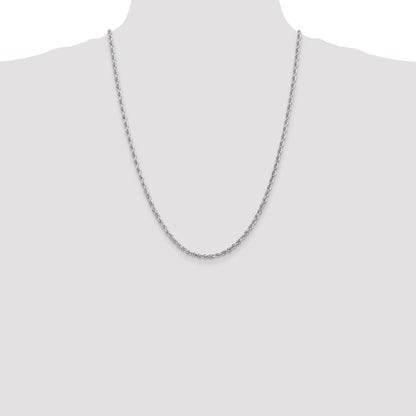 24 Inch 10K White Gold 3.35mm Diamond Cut Quadruple Rope Chain Necklace