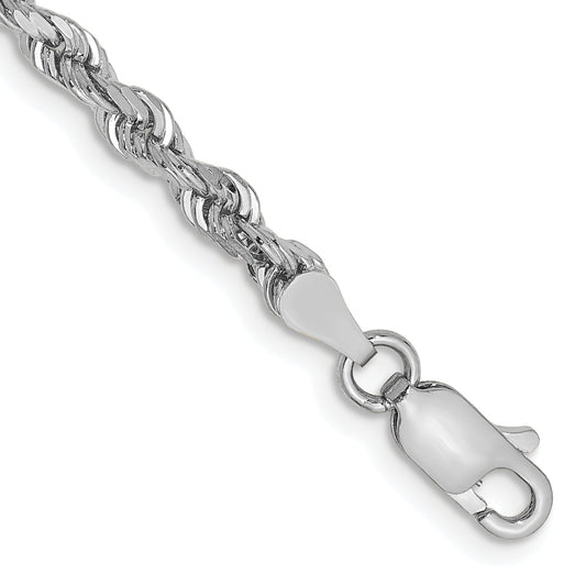 7 Inch 10K White Gold 3.35mm D/C Quadruple Rope Chain Bracelet