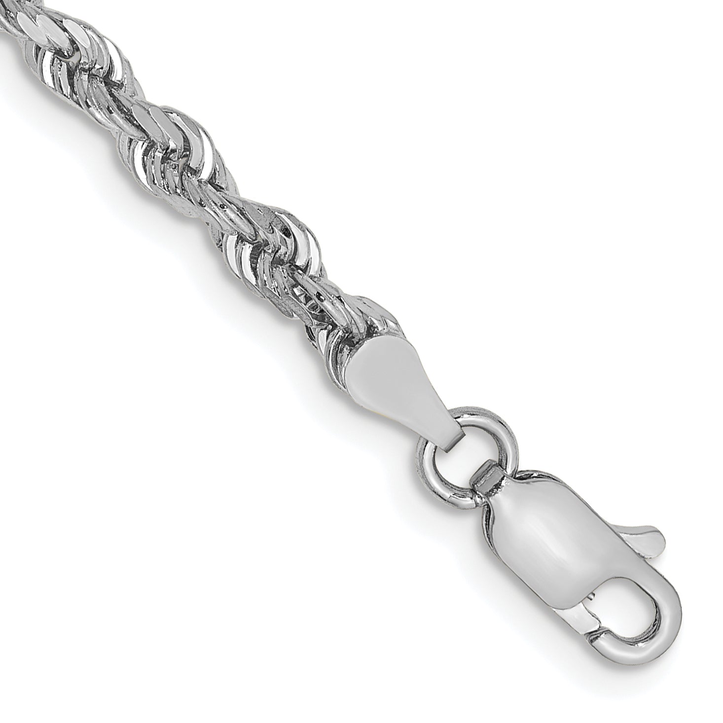 8 Inch 10K White Gold 3.35mm D/C Quadruple Rope Chain Bracelet