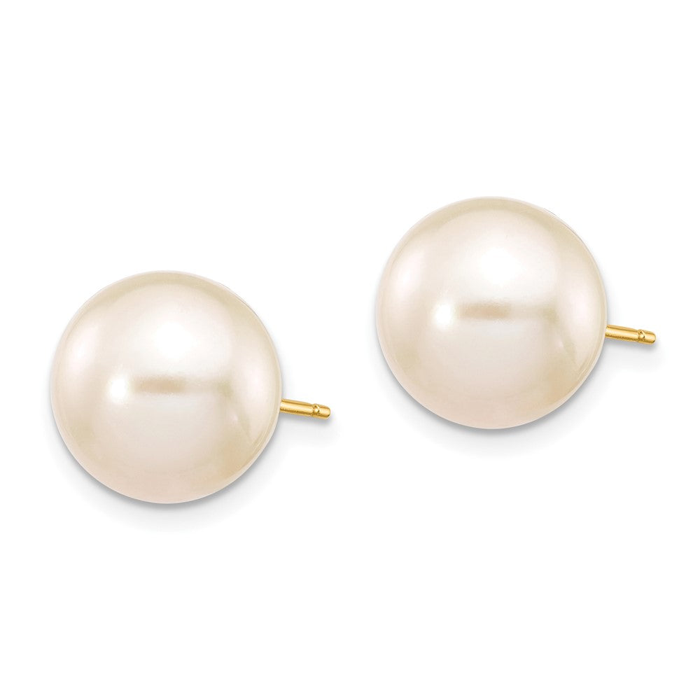 10K Yellow Gold 10-11mm White Round Freshwater Cultured Pearl Stud Post Earrings