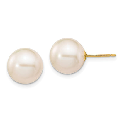 10K Yellow Gold 10-11mm White Round Freshwater Cultured Pearl Stud Post Earrings