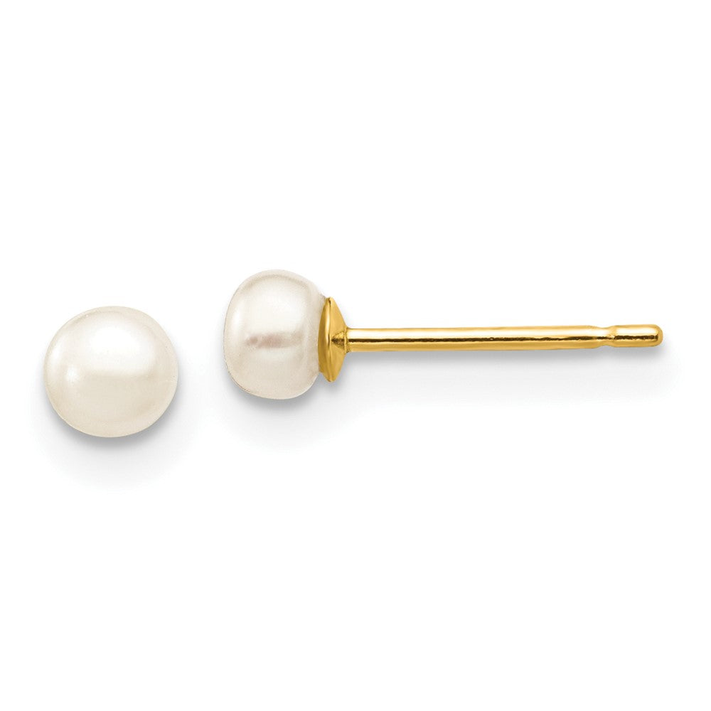 10K Yellow Gold 3-4mm White Button Freshwater Cultured Pearl Stud Post Earrings