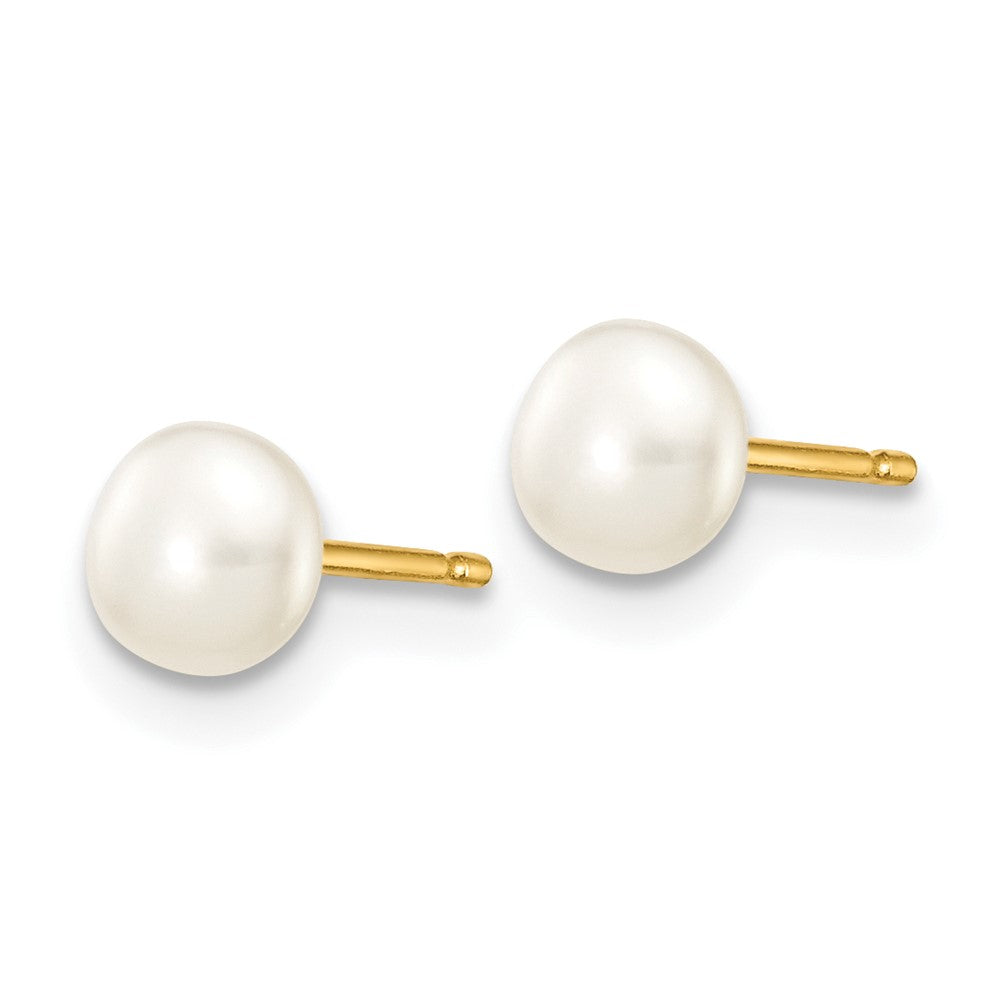 10K Yellow Gold 4-5mm White Button Freshwater Cultured Pearl Stud Post Earrings