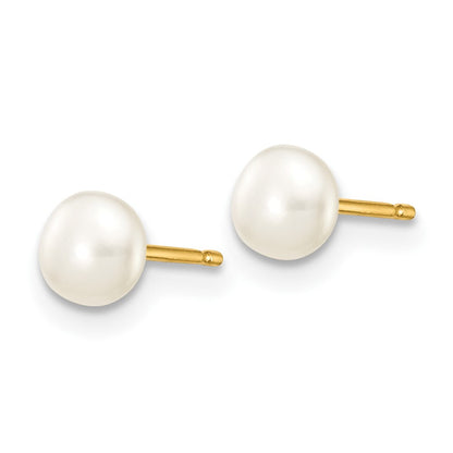 10K Yellow Gold 4-5mm White Button Freshwater Cultured Pearl Stud Post Earrings