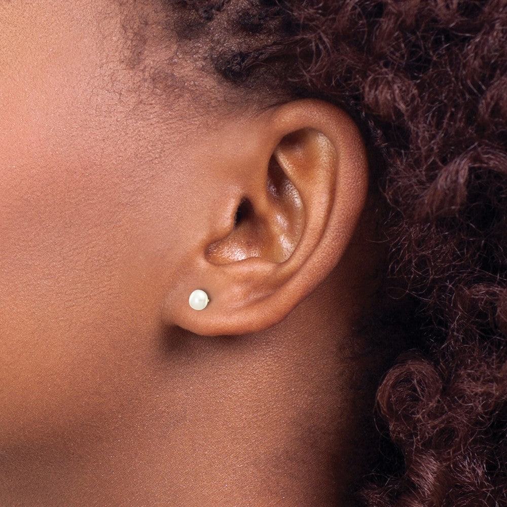 10K Yellow Gold 4-5mm White Button Freshwater Cultured Pearl Stud Post Earrings