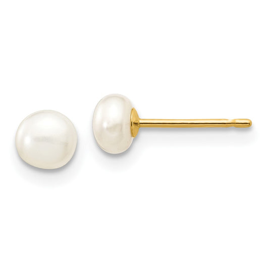 10K Yellow Gold 4-5mm White Button Freshwater Cultured Pearl Stud Post Earrings