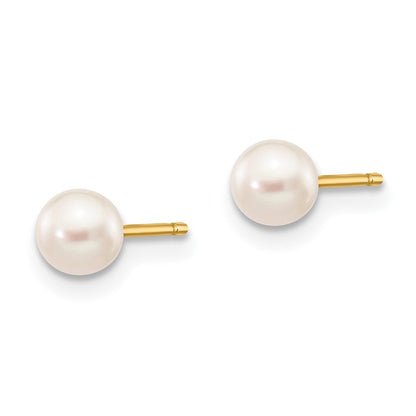 10K Yellow Gold 4-5mm White Round Freshwater Cultured Pearl Stud Post Earrings