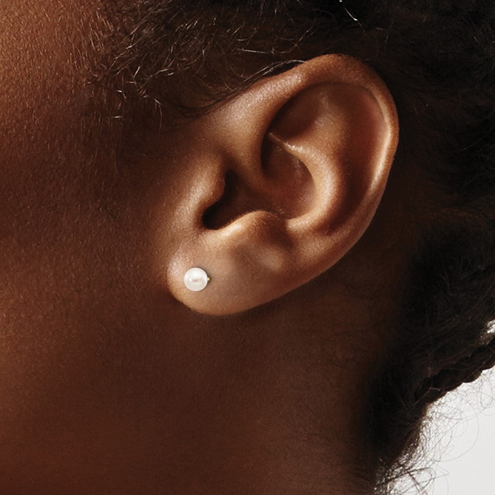 10K Yellow Gold 4-5mm White Round Freshwater Cultured Pearl Stud Post Earrings