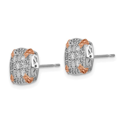 1/2Ct. Natural Diamond Cushion Stud Earrings 14K Rose & White Gold Fine Jewelry