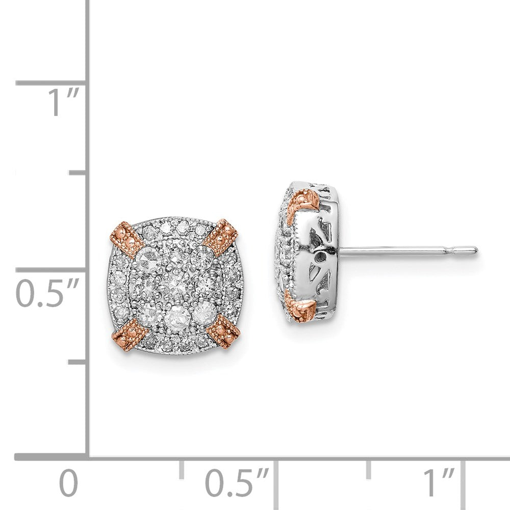 1/2Ct. Natural Diamond Cushion Stud Earrings 14K Rose & White Gold Fine Jewelry