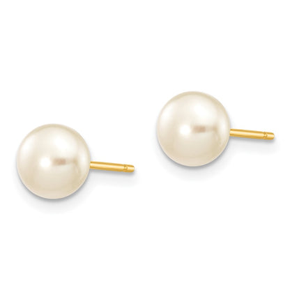 10K Yellow Gold 6-7mm White Button Freshwater Cultured Pearl Stud Post Earrings