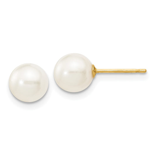10K Yellow Gold 6-7mm White Round Freshwater Cultured Pearl Stud Post Earrings