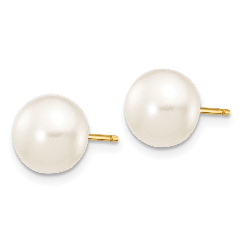 10K Yellow Gold 7-8mm White Button Freshwater Cultured Pearl Stud Post Earrings