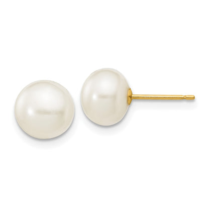 10K Yellow Gold 7-8mm White Button Freshwater Cultured Pearl Stud Post Earrings