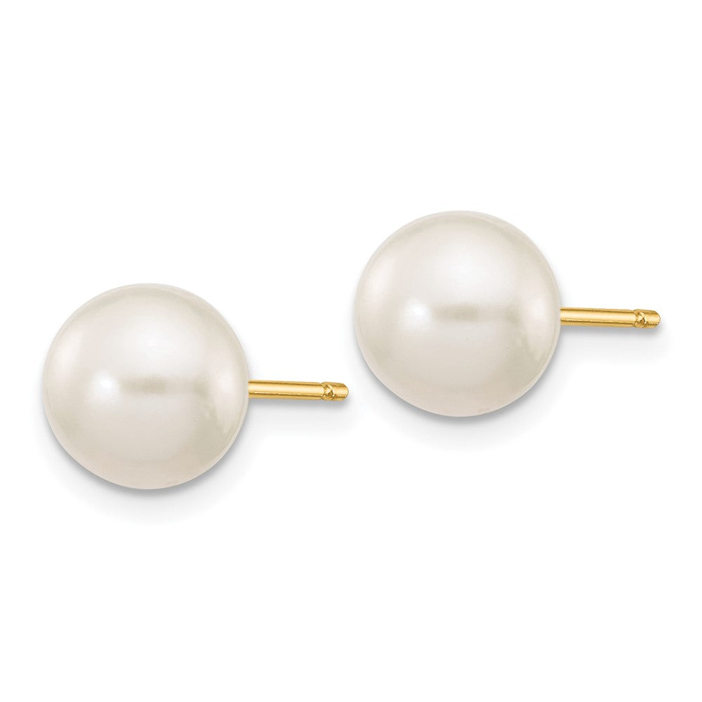 10K Yellow Gold 7-8mm White Round Freshwater Cultured Pearl Stud Post Earrings