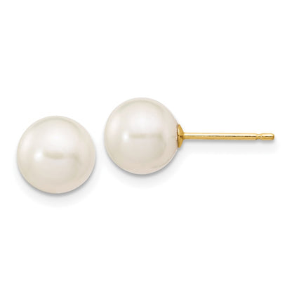 10K Yellow Gold 7-8mm White Round Freshwater Cultured Pearl Stud Post Earrings