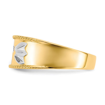 10K Yellow Gold & Rhodium .01ct. Real Diamond Trio Men's Cross Wedding Band