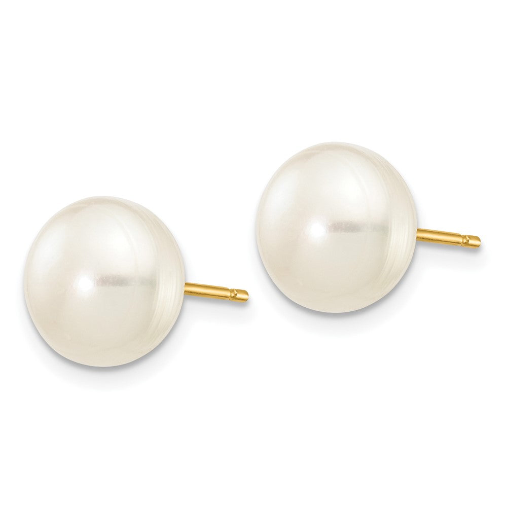10K Yellow Gold 8-9mm White Button Freshwater Cultured Pearl Stud Post Earrings