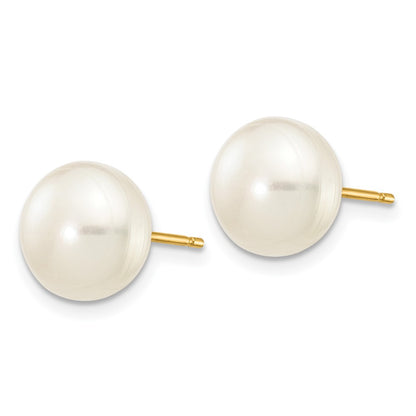 10K Yellow Gold 8-9mm White Button Freshwater Cultured Pearl Stud Post Earrings