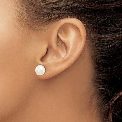 10K Yellow Gold 8-9mm White Button Freshwater Cultured Pearl Stud Post Earrings