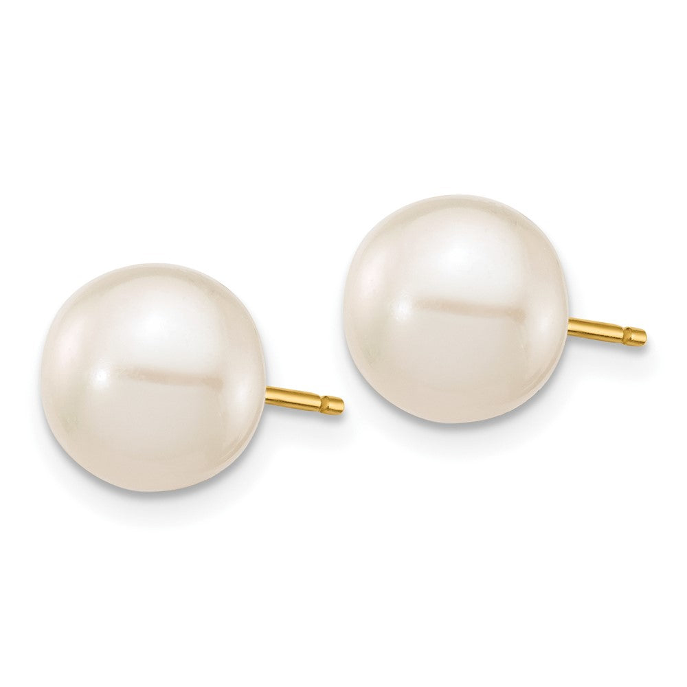 10K Yellow Gold 8-9mm White Round Freshwater Cultured Pearl Stud Post Earrings