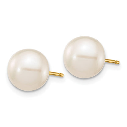 10K Yellow Gold 8-9mm White Round Freshwater Cultured Pearl Stud Post Earrings