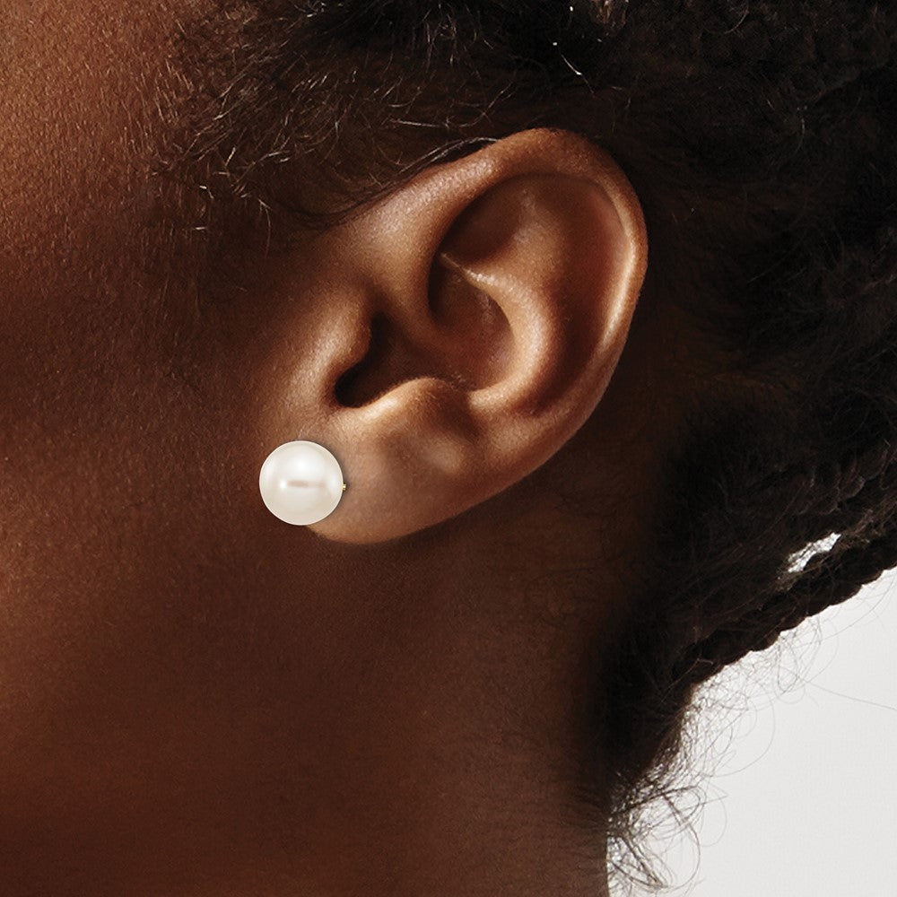 10K Yellow Gold 9-10mm White Round Freshwater Cultured Pearl Stud Post Earrings