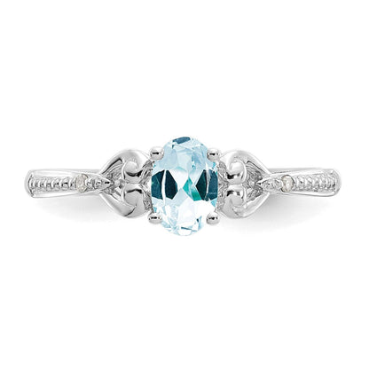 14K White Gold Aquamarine and Real Diamond Ring