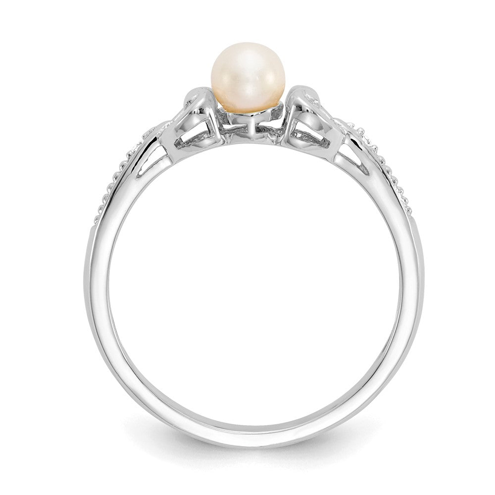 14K White Gold FW Cultured Pearl and Real Diamond Ring