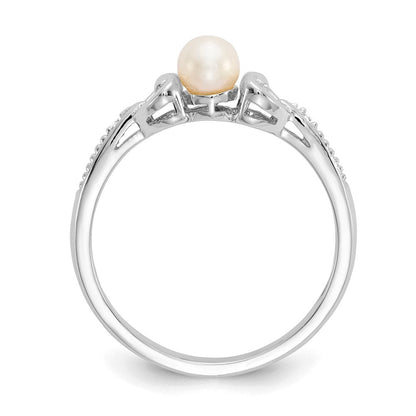 14K White Gold FW Cultured Pearl and Real Diamond Ring
