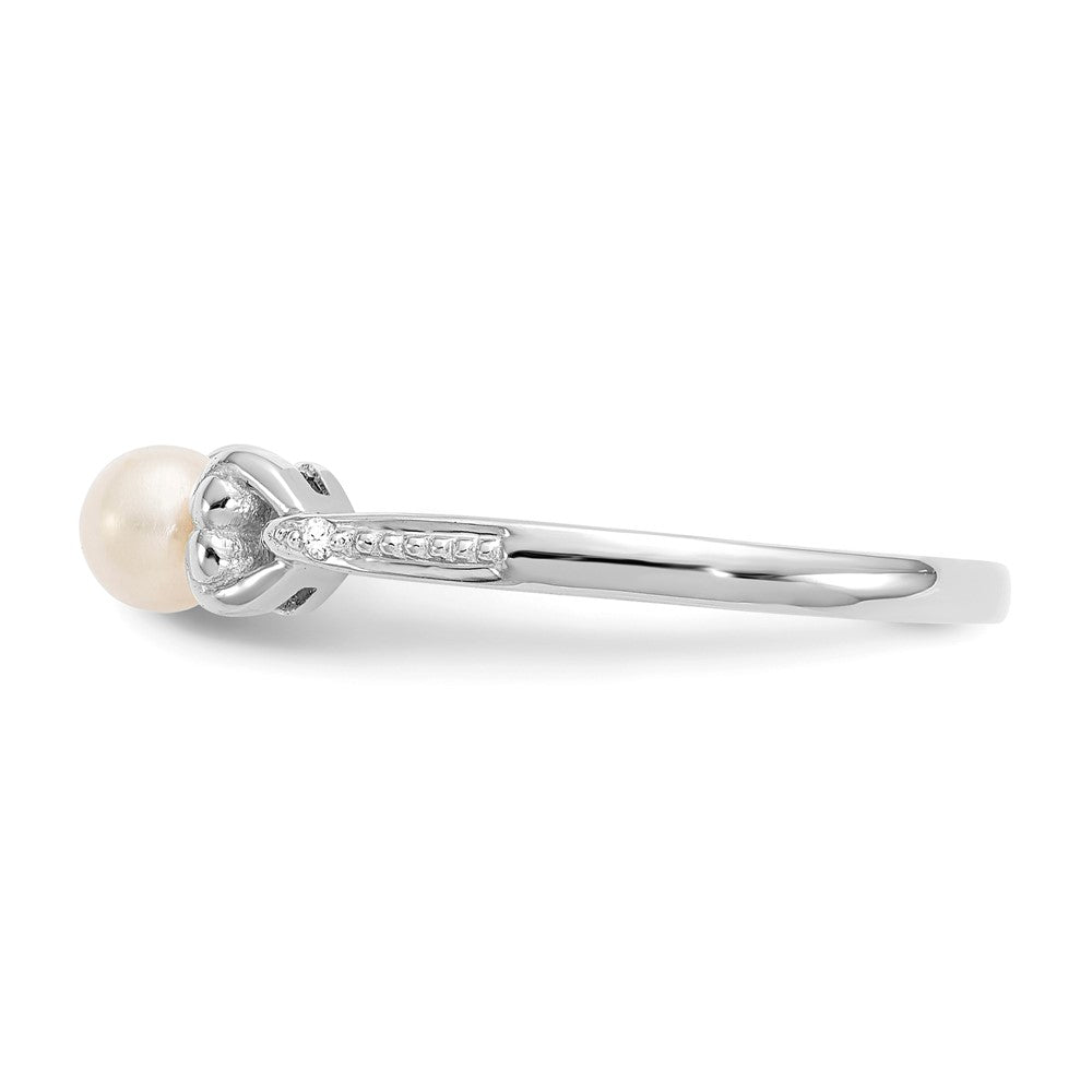 14K White Gold FW Cultured Pearl and Real Diamond Ring