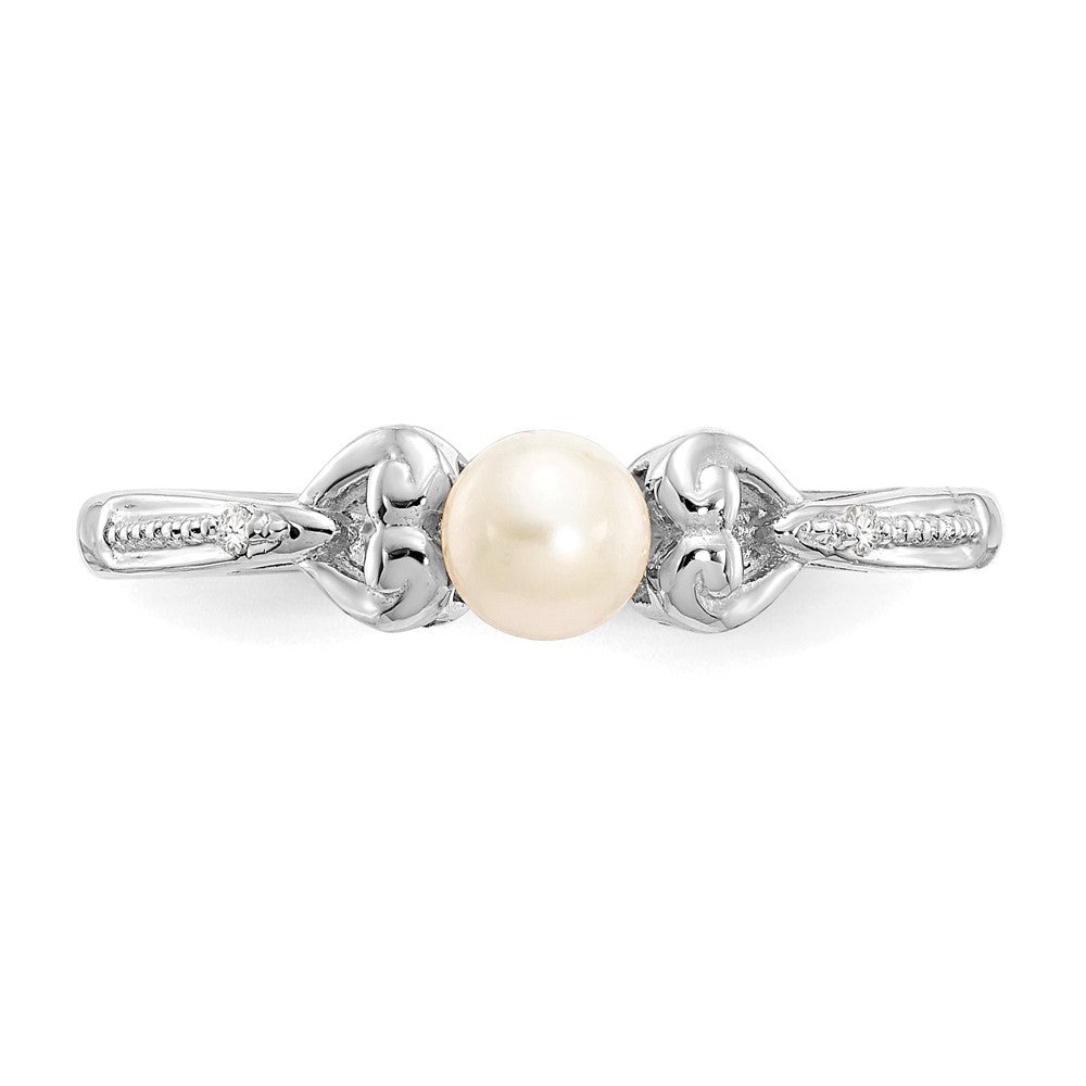 14K White Gold FW Cultured Pearl and Real Diamond Ring
