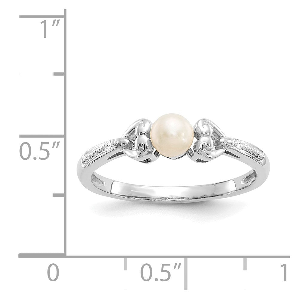 14K White Gold FW Cultured Pearl and Real Diamond Ring