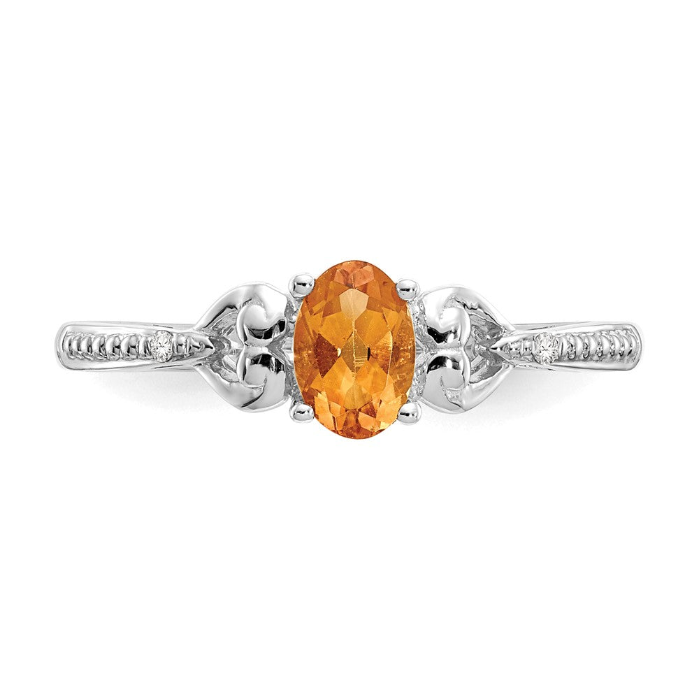 14K White Gold Citrine and Real Diamond Ring