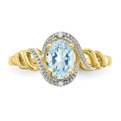 10K Yellow Gold 10K Aquamarine And Diamond Ring