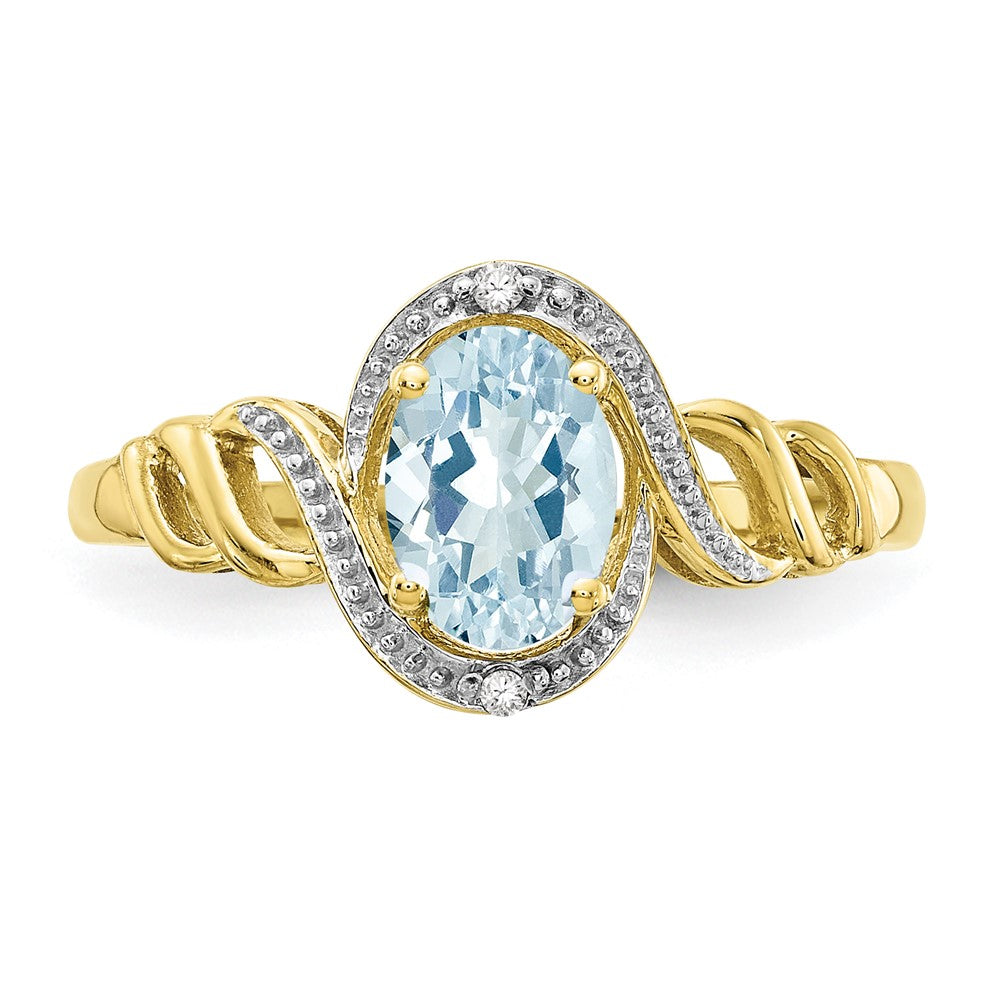 10K Yellow Gold Aquamarine and Real Diamond Ring