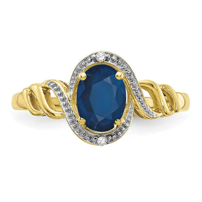 10K Yellow Gold Sapphire and Real Diamond Ring