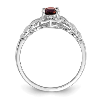14K White Gold Garnet and Real Diamond Ring