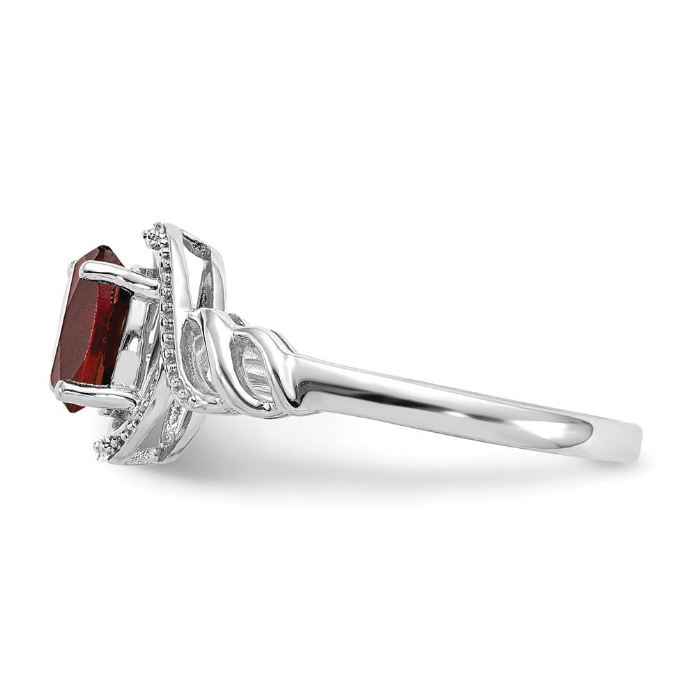 14K White Gold Garnet and Real Diamond Ring