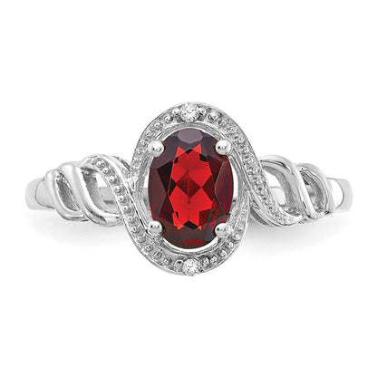 14K White Gold Garnet and Real Diamond Ring