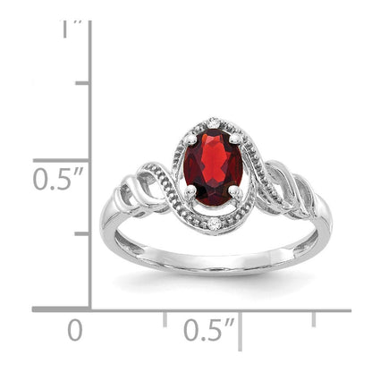 14K White Gold Garnet and Real Diamond Ring