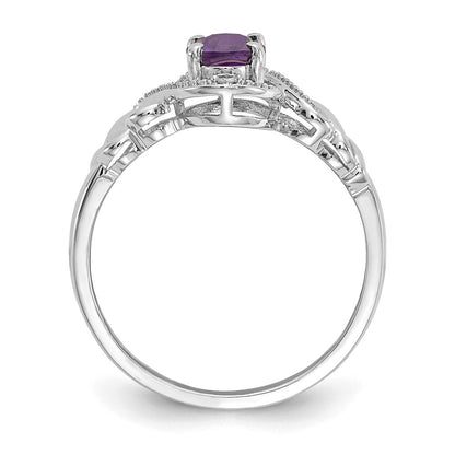 14K White Gold Amethyst and Real Diamond Ring
