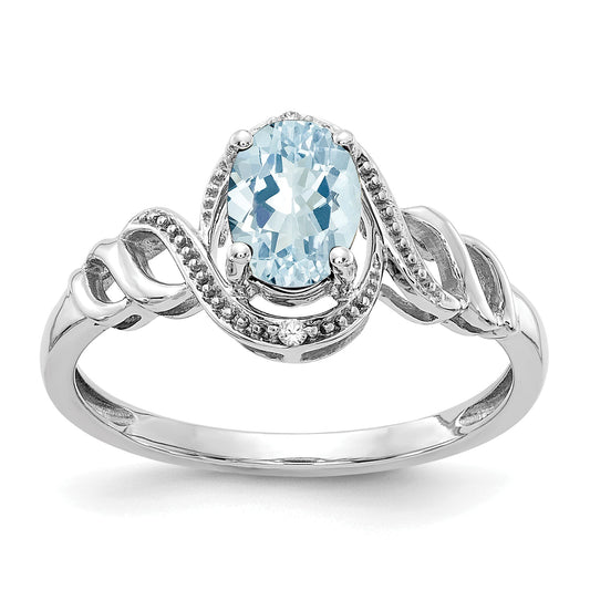 10K White Gold Aquamarine And Diamond Ring