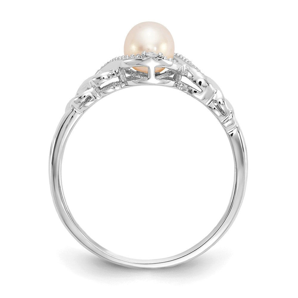 14K White Gold FW Cultured Pearl and Real Diamond Ring
